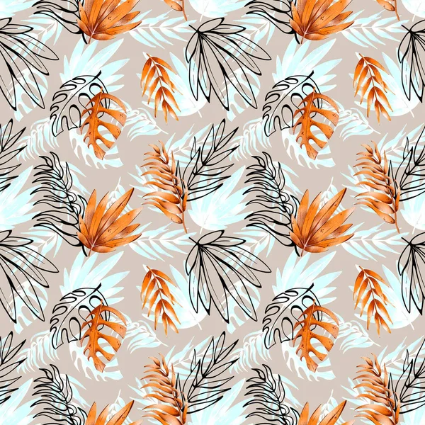 Digital flat illustration seamless pattern single exotic unusual orange-cute leaf. Print for cards, invitations, banners, fabrics.