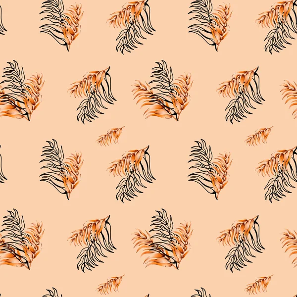 Illustration Plate Numérique Motif Sans Couture Unique Exotique Feuille Orange — Photo