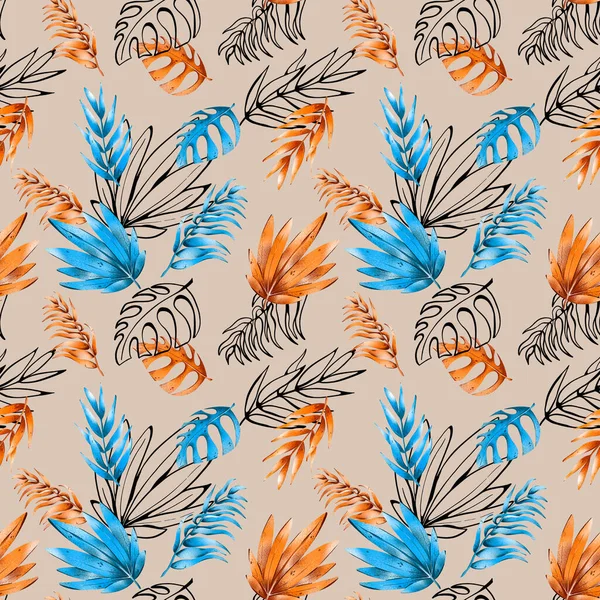 Digital flat illustration seamless pattern single exotic unusual orange-cute leaf. Print for cards, invitations, banners, fabrics.