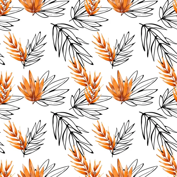 デジタルフラットイラストシームレスパターン1つのエキゾチックな珍しいオレンジかわいい葉 カード 招待状 バナー 布の印刷 — ストック写真
