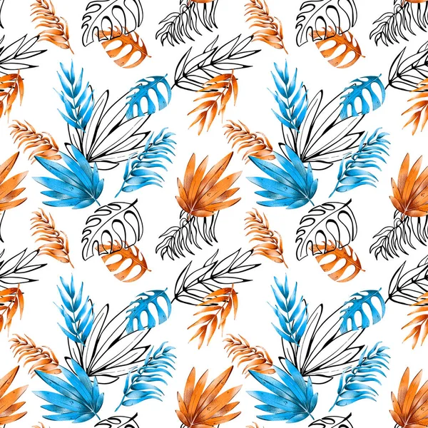 Digital flat illustration seamless pattern single exotic unusual orange-cute leaf. Print for cards, invitations, banners, fabrics.