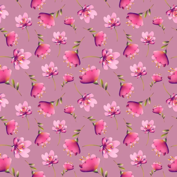 Ψηφιακή Απεικόνιση Ενός Trendy Floral Μοτίβο Εκτύπωσης Μικρές Τουλίπες Φύλλα — Φωτογραφία Αρχείου