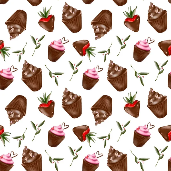 Illustration Numérique Une Jolie Saint Valentin Motif Chocolat Recouvert Fraises — Photo