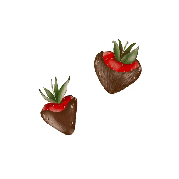 情人节草莓在巧克力中的可爱元素的数字图像 铅笔画 用于贴纸 印刷品 — 图库照片