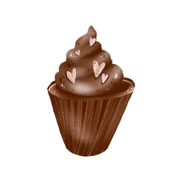 Digital Illustration Cute Valentine Day Chocolate Cupcake Element Рисуется Стиле — стоковое фото