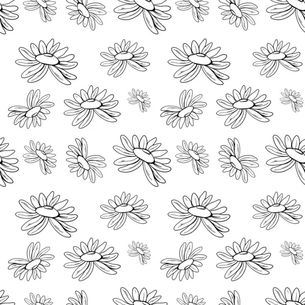 可爱的正方形沉默图案雏菊花 白色背景上的涂鸦艺术轮廓 包装纸 儿童用纺织品和书籍印刷 — 图库照片
