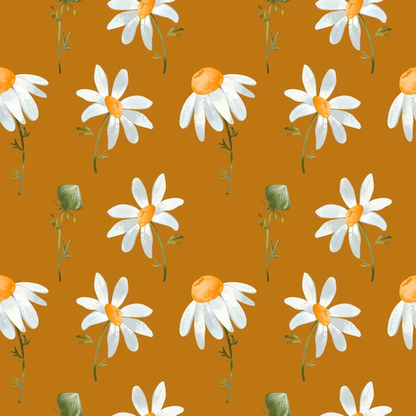 Słodki Kwadrat Cichy Wzór Stokrotka Kwiat Teksturalna Sztuka Cyfrowa Pomarańczowym — Zdjęcie stockowe