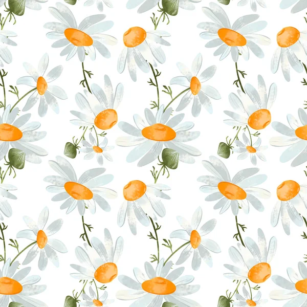 Χαριτωμένο Τετράγωνο Σιωπηλό Λουλούδι Μαργαρίτα Μοτίβο Υφή Ψηφιακή Τέχνη Λευκό — Φωτογραφία Αρχείου
