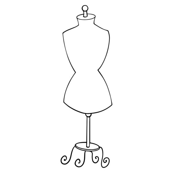 Cute mannequin for sewing. Digital doodle outline art. Print for scrapbooking, cards, fabrics, design, banners, textiles, coloring pages.