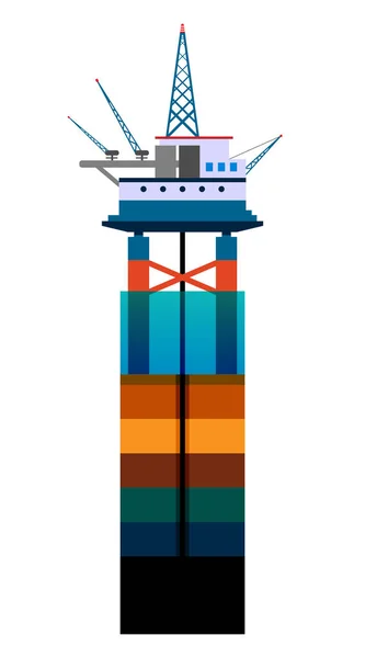 Plataforma petrolera en el mar. Ilustración plana . — Vector de stock