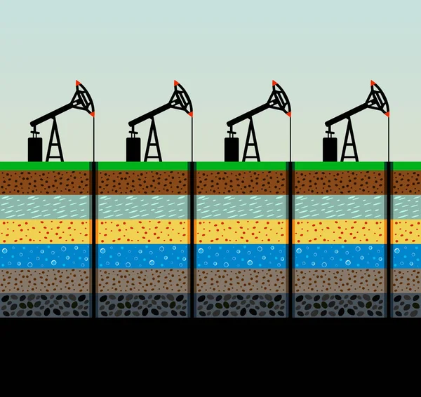 オイルポンプと空を背景にリグ. — ストックベクタ