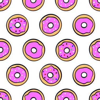 Beyaz arka plan üzerinde renkli sevimli çörek. Seamless modeli