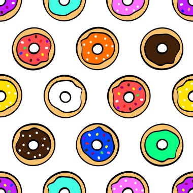 Beyaz arka plan üzerinde renkli sevimli çörek. Seamless modeli