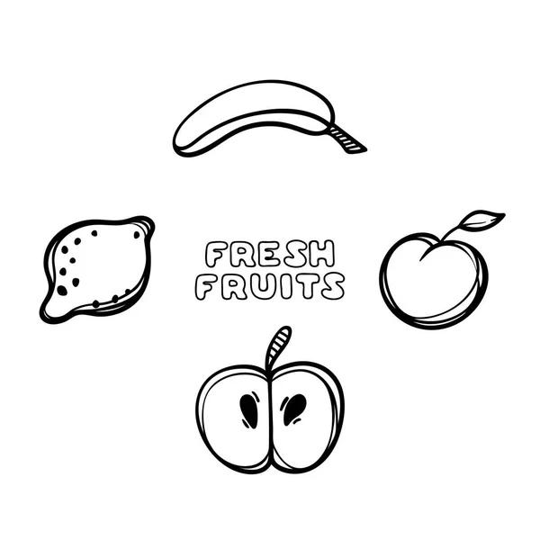 Frutas de desenhos animados em fundo branco. Ilustração desenhada à mão . — Vetor de Stock