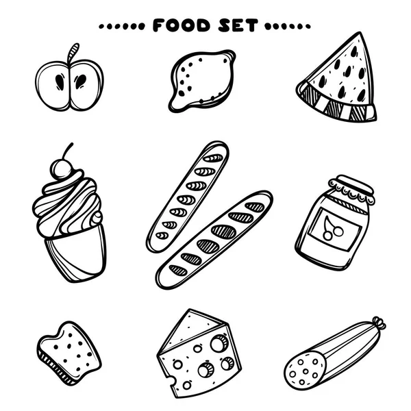 Hand getekend set ontbijt eten. Schets concept illustratie. Voedsel set — Stockvector