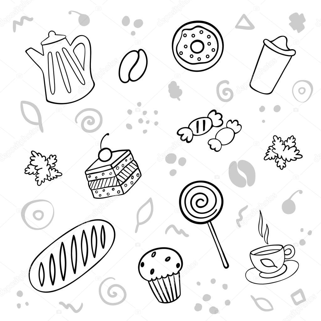 Cartoon cute bakery on white background. Linear style illustration