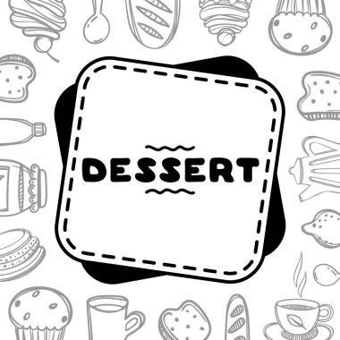 Şirin el menü Cafe için gıda arka plan üzerinde çekilmiş. Doğrusal illüstrasyon.