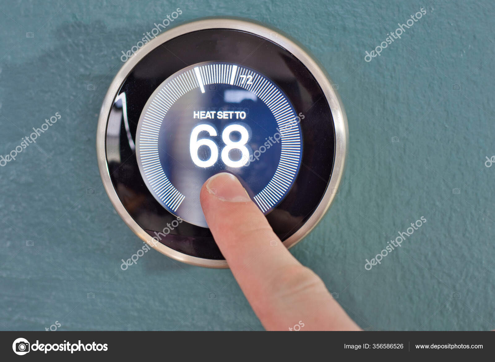 Hand Adjusting Dial Nest Smart Home Thermostat Pressing Center Button — Stock Photo © jmac23