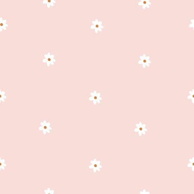 Repeat Daisy Wildflower Pattern with light pink background. Seamless floral pattern. blue Daisy. Stylish repeating texture. Repeating texture. 