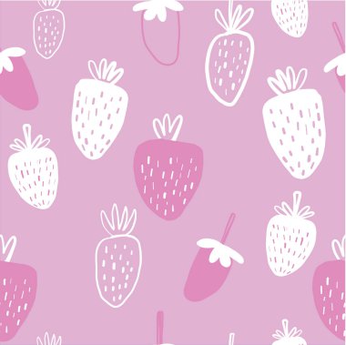 Seamless pattern of pink and white strawberries - vector illustration. Childish. Scandinavian style. Stylish repeating texture. 