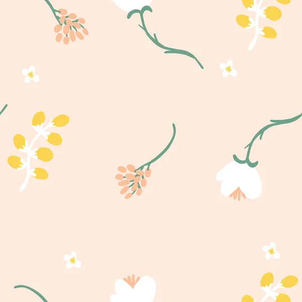 Naadloze baby roze bloem bloemenpatroon. Stijlvolle herhalende textuur. Blush roze achtergrond met roze bloemen. Trendy. Botanisch. — Stockvector