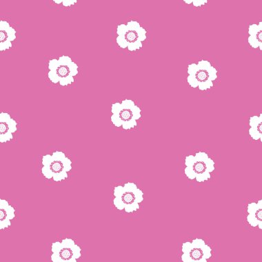 Pembe arka planı olan Vintage Çiçek desenini tekrarla. Kusursuz çiçek deseni. Pembe ve Beyaz. Tekrarlayan dokuyu biçimlendir.