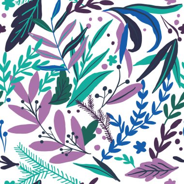 Tropik, dikişsiz yapraklar. Vektör çizimi. Tekerrür eden bir doku. Dokuyu yapraklarla tekrarla.