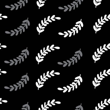 Kusursuz çiçek yaprağı deseni. Tekerrür eden bir doku. Yapraklarla tekrar eden doku. Siyah ve Beyaz.