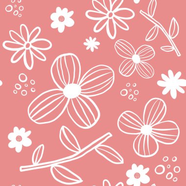 Repeat Daisy Wildflower Pattern with light peach background. Seamless floral pattern. Stylish repeating texture. Botanical.