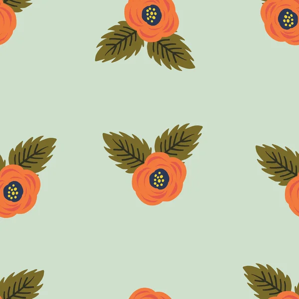 Seamless orange rose flower floral leaf pattern. Stylish repeating texture.Teal Mint Background with orange flowers. Trendy. Botanical.