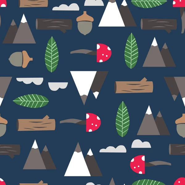 Dark Blue Seamless Vector Repeat Pattern Outdoor Mountain Adventure
