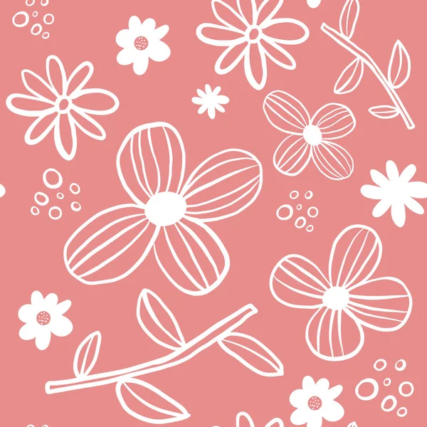 Repetir Daisy Wildflower Pattern con fondo de melocotón claro. Patrón floral sin costuras. Textura repetitiva con estilo. Botanical . — Vector de stock