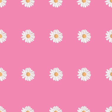 Papatya Çiçeği desenini pembe arka planda tekrarla. Kusursuz çiçek deseni. Tekrarlayan dokuyu biçimlendir. 
