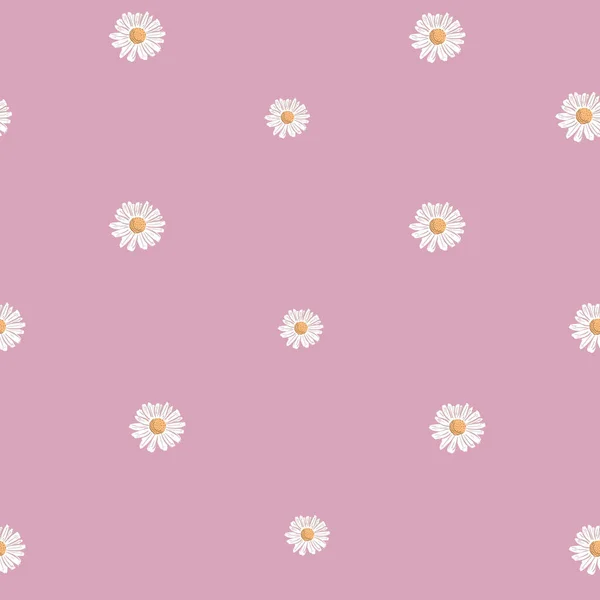 Repeat Daisy Flower Pattern with pink purple background. Seamless floral pattern. Stylish repeating texture. — Stock Vector
