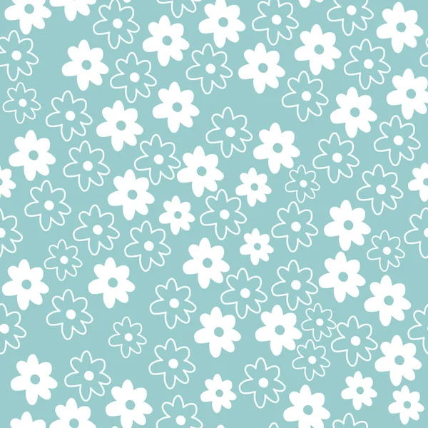 Lindo patrón de flores silvestres repetidas Margarita con fondo azul. Patrón floral sin costuras. White Daisy. Textura repetitiva con estilo. Textura repetida. — Vector de stock