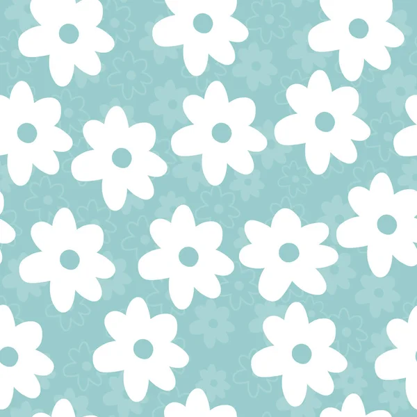 Bastante Vector Repetir Daisy Wildflower Patrón con fondo azul. Patrón floral sin costuras. White Daisy. Textura repetitiva con estilo . — Vector de stock