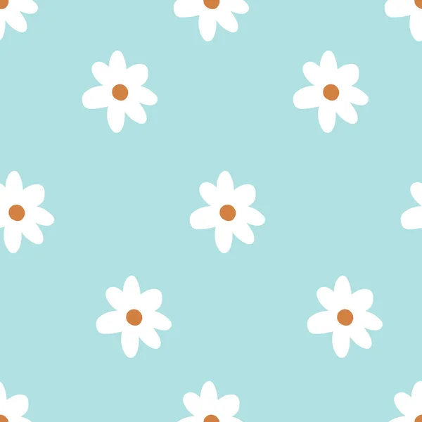 Lindo patrón de flores silvestres repetidas Margarita con fondo azul. Patrón floral sin costuras. White Daisy. Textura repetitiva con estilo. Textura repetida. — Vector de stock