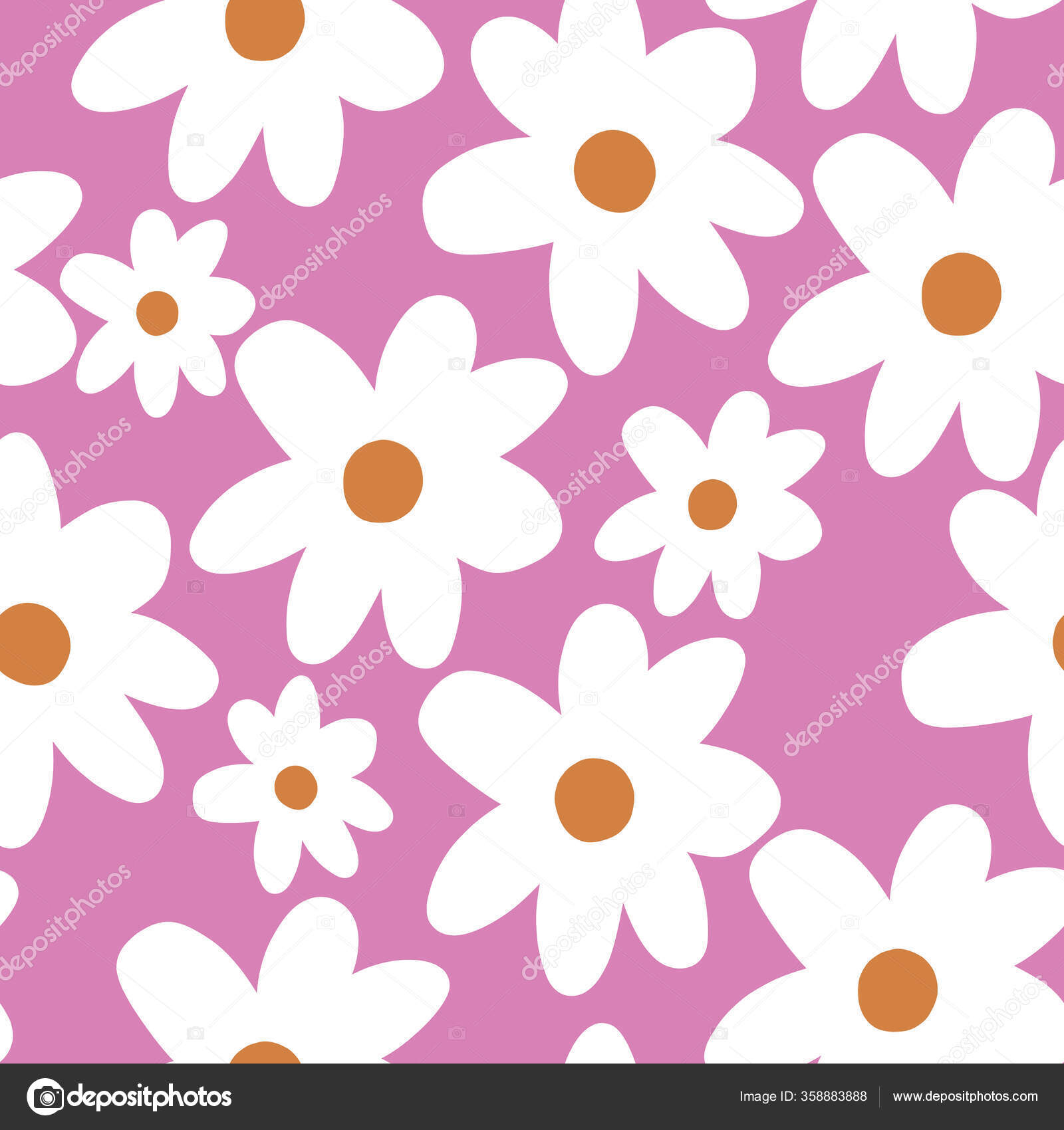 Cute 반복 데이지 와일드 플라워 패턴으로 밝은 핑크 배경을 가지고 있습니다. 가시없는 꽃 모양. 화이트 데이지. 세련 된 반복의  질감. 반복하는 질감. 스톡 벡터 - ©aliciaarddesign@gmail.com 358883888, image size:1600x1700