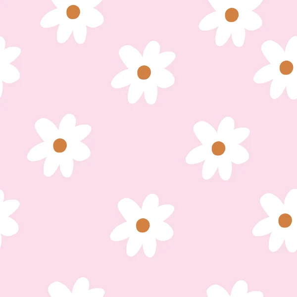 Açık pembe arka planlı Şirin Papatya Vahşi Çiçeği deseni. Kusursuz çiçek deseni. Beyaz Daisy. Tekerrür eden bir doku. Doku yineleniyor. 