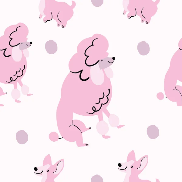 Hundemuster nahtlos. rosa Pudel auf weißem Hintergrund. — Stockvektor