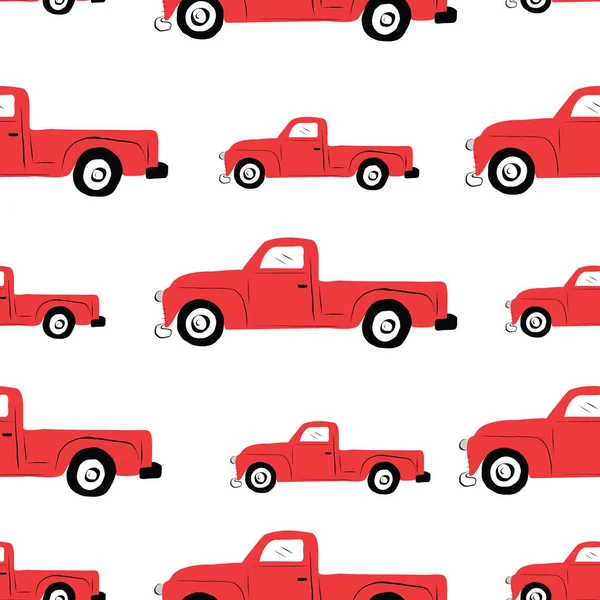 무자비하게 반복되는 재귀적 붉은 트럭 패턴. — 스톡 벡터