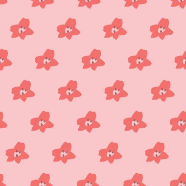 Açık pembe arka planlı Vintage Çiçek Deseni. Kusursuz çiçek deseni. Pembe ve Mor. Tekerrür eden bir doku. Doku yineleniyor. 