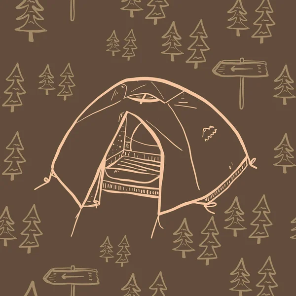 Modèle de répétition vectorielle sans couture de l'aventure en camping avec un fond brun . — Image vectorielle