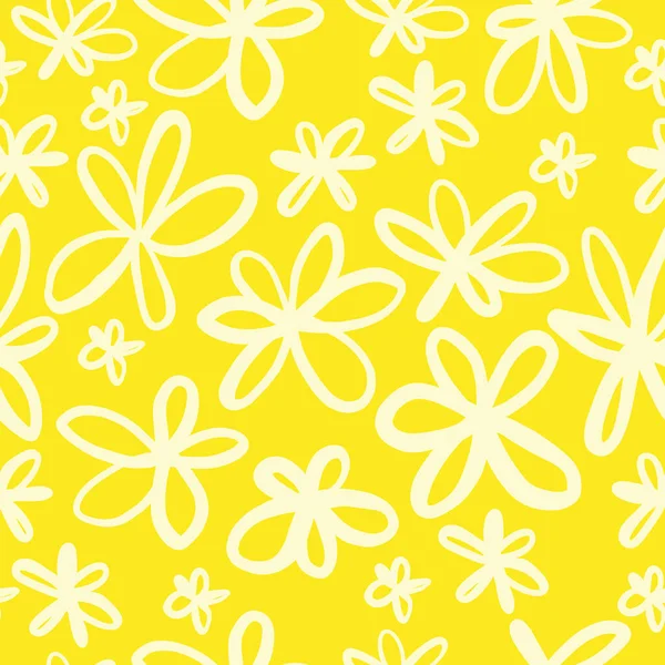 Niedliche Wiederholung Daisy Wildflower Muster mit gelbem Hintergrund. Nahtloses Blumenmuster. Weiße Gänseblümchen. Stilvolle sich wiederholende Textur. Wiederholte Textur. — Stockvektor