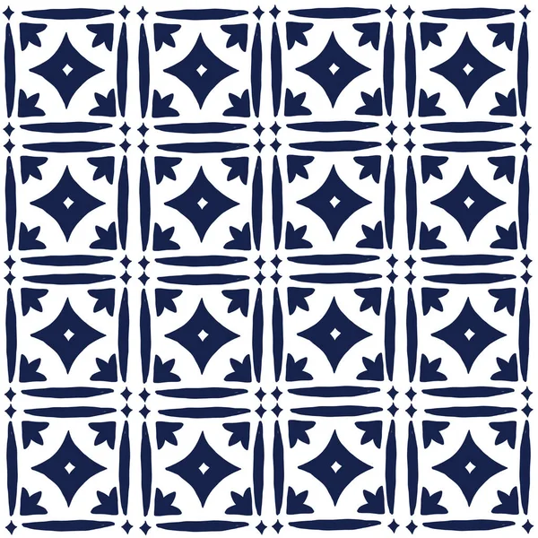 Azul marino y blanco patrón de mosaico de moda. — Vector de stock