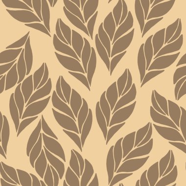 Kusursuz soyut çiçek yaprağı deseni. Tekerrür eden bir doku. Açık kahverengi yaprak ile tekrarlanan doku. 