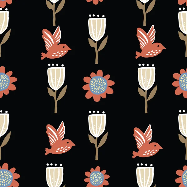 60 vintage padrão floral retro com fundo preto. —  Vetores de Stock