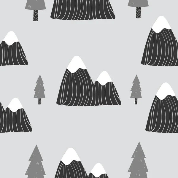 Vector inconsútil gris monocromático Repetir el patrón de las montañas con un fondo gris. — Vector de stock