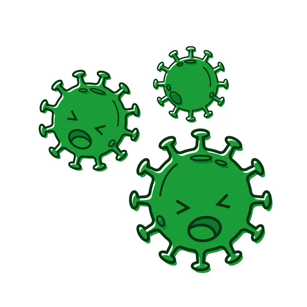 Зелені Віруси Плаксивим Обличчям Вектор Плоскої Ілюстрації — стоковий вектор
