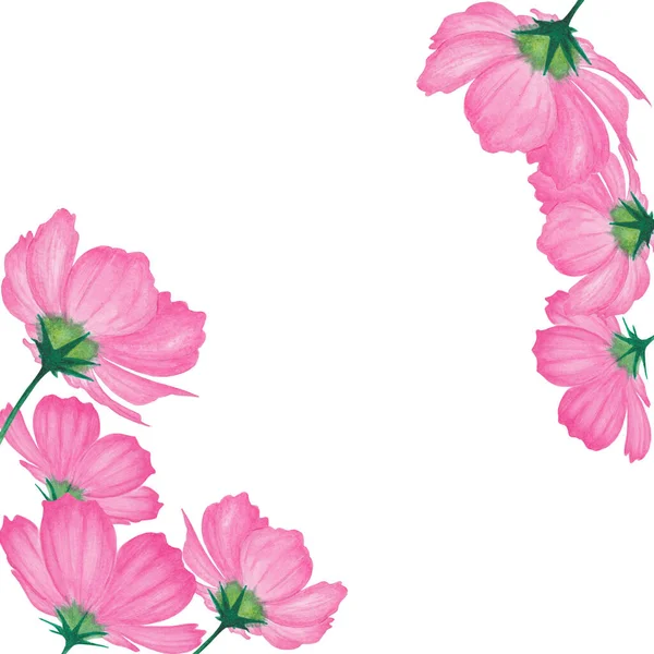 Cornice ad acquerello di fiori rosa. Fiore astratto per spa, relax, vacanza. Disposizione perfetta per la stampa di design su inviti, carte, wall art e altro. Dipinto a mano — Foto Stock